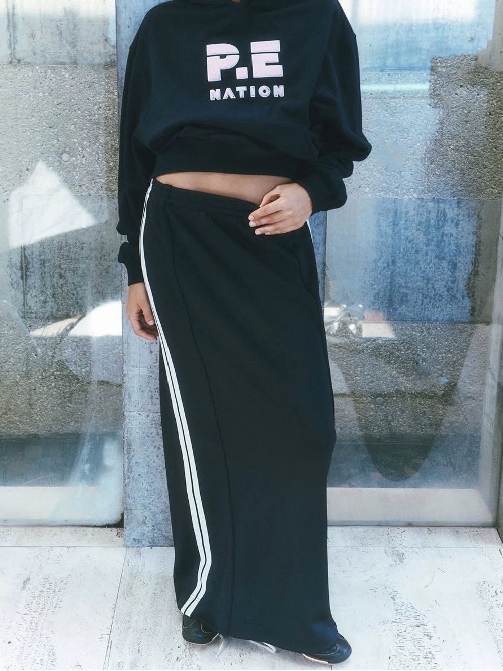 P.E Nation Navy Maxi Skirt with White Side Stripes